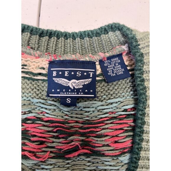 VTG Knit Cardigan Sweater Womens Small Fair Isle Nordic Cottagecore Green Pink - Picture 8 of 8